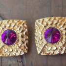 Vintage Dauplaise Purple Glass Chunky Clip On Earrings