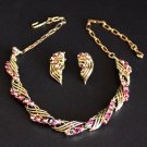 Vintage Signed Star Red Rhinestone Necklace Earring Set