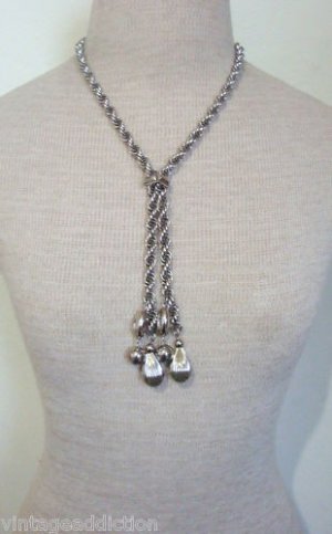 Classic Vintage Silver Tone Rope Lariat Necklace