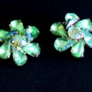 Vintage Green Rhinestone Prong set Clip On Earrings
