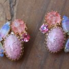 Vintage Pink Faux Opal & Lucite Clip On Earrings