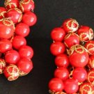 Vintage Designer Red Bead Clip On Earrings