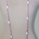 Vintage Pink & White Glass Bead 55"Long Strand Necklace