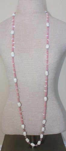 Vintage Pink & White Glass Bead 55"Long Strand Necklace