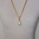 Vintage Gold Chain W/White Pearl Drop V Shape Necklace