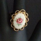 Vintage Glass Flower Ring Victorian Revival Adjustable