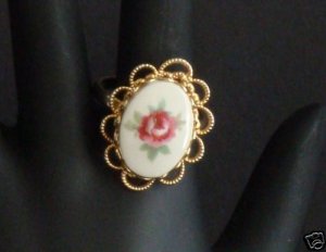 Vintage Glass Flower Ring Victorian Revival Adjustable