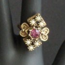 Vintage Sarah Cov Purple Rhinestone Ring Adjustable
