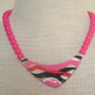 Vintage Hot Pink Chunky Stripe Lucite Pendant  Necklace