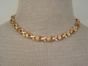 Vintage Monet  Brushed Goldtone Link Choker Necklace