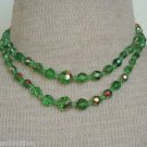 Vintage Green Aurora Borealis Glass 2 Strands Necklace