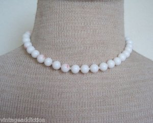 Unique Vintage White Marbled Glass Bead Necklace 1950s