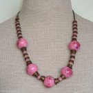 Vintage Art Deco Pink Hand Painted Glass Bead Necklace