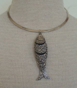 Vintage  Choker Big  Fish  Pendant Necklace Unusual