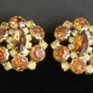 Vintage Brown Glass  Rhinestone Dressy Earrings
