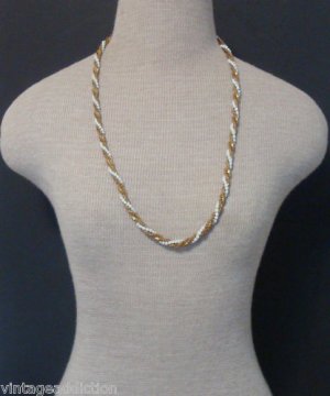 Vintage Miriam Haskell White & Gold Torsade Necklace