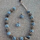 Vintage Unique Black & Blue Glass Necklace Earrings Set