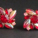 Vintage Schreiner Red Pink Navette Clip Earrings