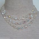 Vintage Crystal Aurora Borealis Glass 3 Strand Necklace