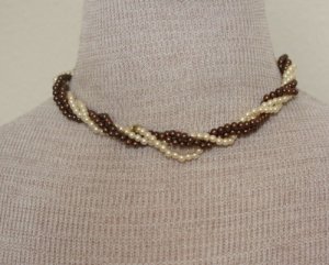 Vintage Brown & Cream Pearl Twisted / Torsade Necklace
