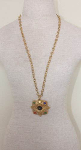 Vintage Chunky Gold Chain & Pendant Statement Necklacke
