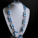 Vintage Blue Multi Strands Necklace Earrings Set Japan