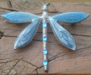 Vintage Blue Enameled Rhinestone Dragonfly Pin /Brooch