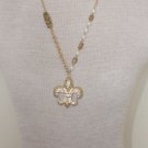 Vintage Pearl Fleur De Lis Pendant Chain Necklace