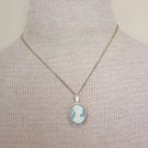 Vintage Sterling Silver Cameo Pendant Chain Necklace