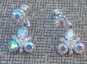Vintage Aurora Borealis Rhinestone Dangle Earrings