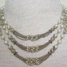 Vintage White Pearl & RhinestoneTiered Bib Necklace