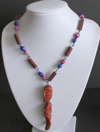Vintage Unusual Wooden Balinese Tribal Necklace