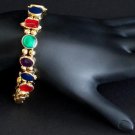 Vintage Vibrant Red Green Blue Black Glass Bracelet