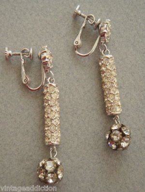 Vintage Rhinestones Ball Long Drop Earrings Pat.Pending