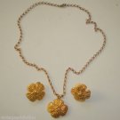 Vintage Golden  Metal Flower Necklace Earrings Set
