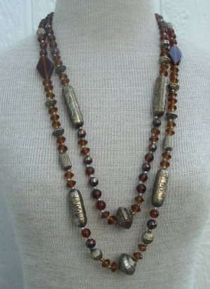 Vintage Art Deco Double Long Strand Necklace Chunky