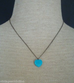 Vintage Blue Turqoise Stone Heart Pendant Necklace