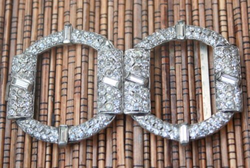 Vintage Art Deco White Rhinestone Belt Buckle
