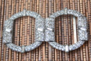 Vintage Art  Deco White Rhinestone Belt Buckle