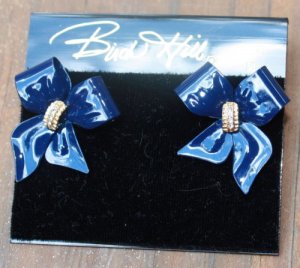 Birch Hill Navy Crystal Bow Earrings & Pin Brooch Set