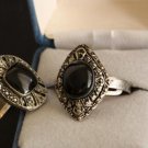 Vintage His&Her  Black Onyx  Rings Adjustable Unique