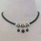 Chunky Choker Necklace & Earrings Set On Black  Leather