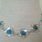 Vintage  Chrome BlueTurquoise Necklace Earrings Set