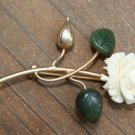 Vintage 12 KT Celluloid Leaves & Faux Ivory Pin Brooch