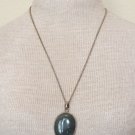 Vintage Dark Green Chunky Glass Pendant Chain Necklace