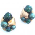 Vintage Signed ART Green Glass Clip On Earrings