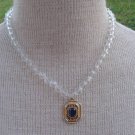 Vintage Victorian Revival White Glass Pendant Necklace