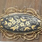 Beautiful Vintage Golden Enamel Filigree Pin Brooch