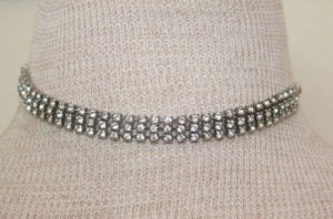 Vintage Deco White Rinestone Wide Choker Necklace