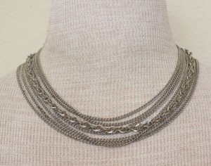 Vintage Silver Tone Multichain / Tiered Necklace